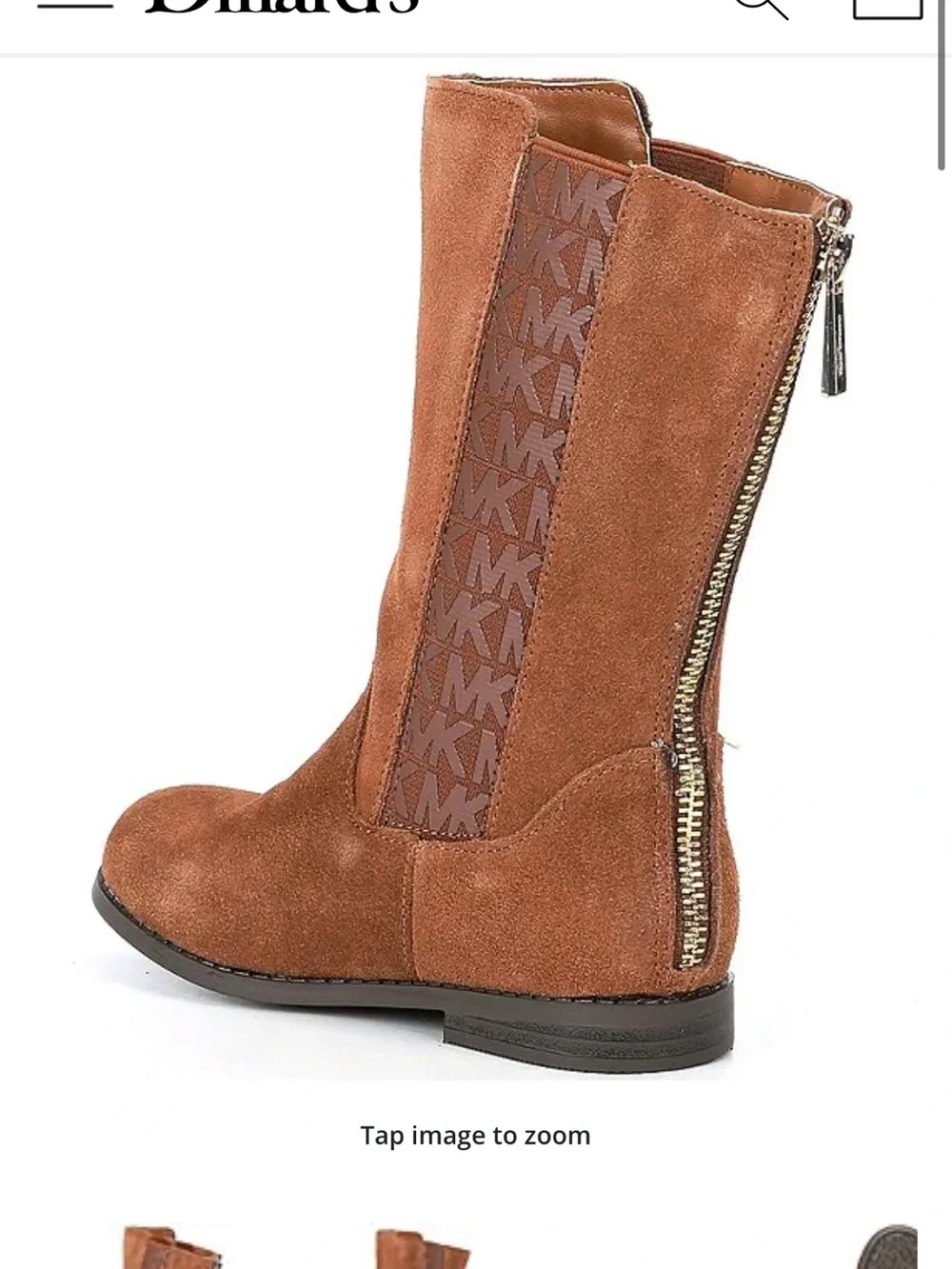 Michael Kors Girls' Tan Suede Mid-Calf MK Logo Boots